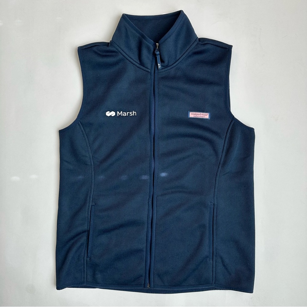 Vineyard Vines Women’s Blue Sweater Fleece Vest Zip Embroidered Marsh M NWT